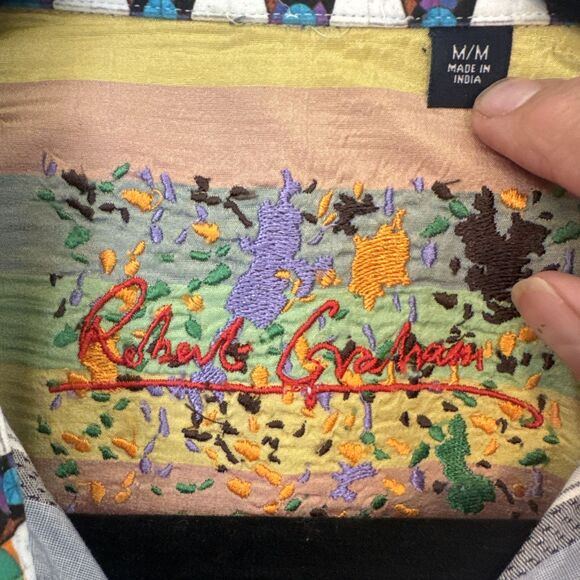 Robert Graham Men’s Button Down Shirt Blue And White Medium - Picture 2 of 6